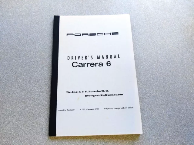 Excellent Reproduction Porsche 906 Carrera 6 Drivers Manual 90 Pages