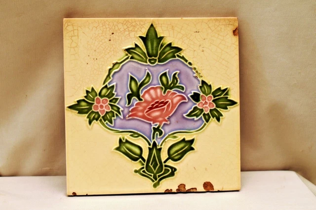 Antique Tiles Art Nouveau Ceramic Majolica Saji Japan Architectural Decorativ"A9