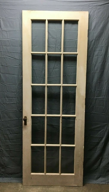 Antique Single 15 Lite Shabby 31x85 Large Glass French Door VTG Old Chic 108-22B