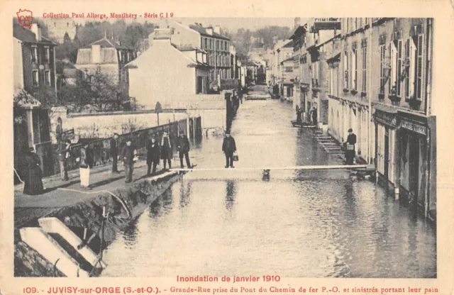Cpa 91 Juvisy Sur Orge / Inondation 1910 / Grande Rue Prise Du Pont Du Chemin De
