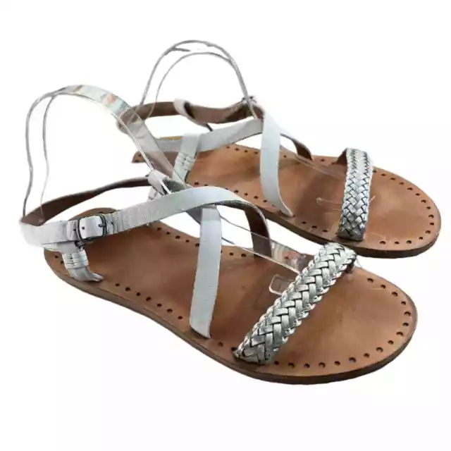 Ugg Jordyne Leather Sandal Metallic Silver White Leather sz 9