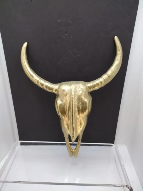 Brass Steer Cow Skull Horns Mount Wall Hanging Sculpture 20.5" L x 15" W