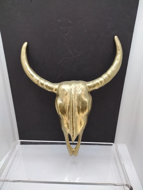 Brass Steer Cow Skull Horns Mount Wall Hanging Sculpture 20.5" L x 15" W