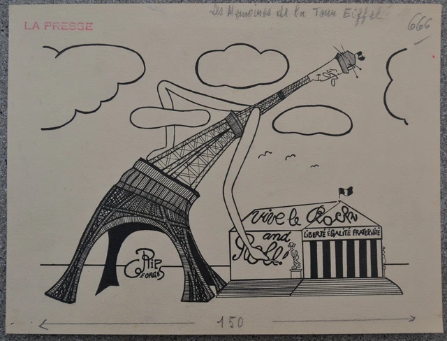 DESSIN ORIGINAL GEORGES RIP Les Mémoires de la Tour Eiffel - encre de