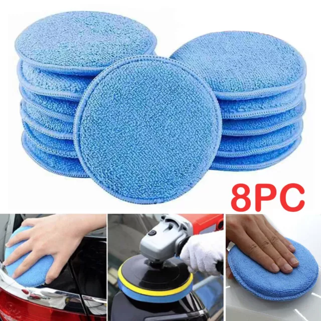 8x Car Microfiber Polishing Pads Wax Applicator Foam Sponge Cleaning Buffer Tool