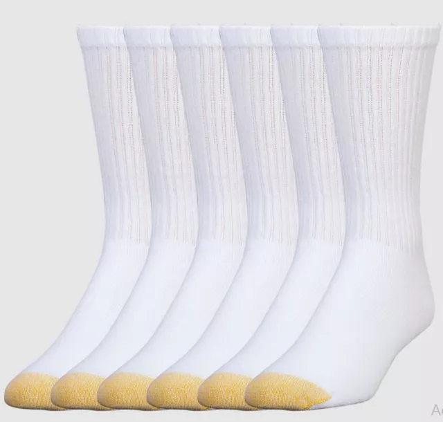 GoldToe Men's White Cotton Crew Athletic Sock, 12 Pair Shoe Size 6-12