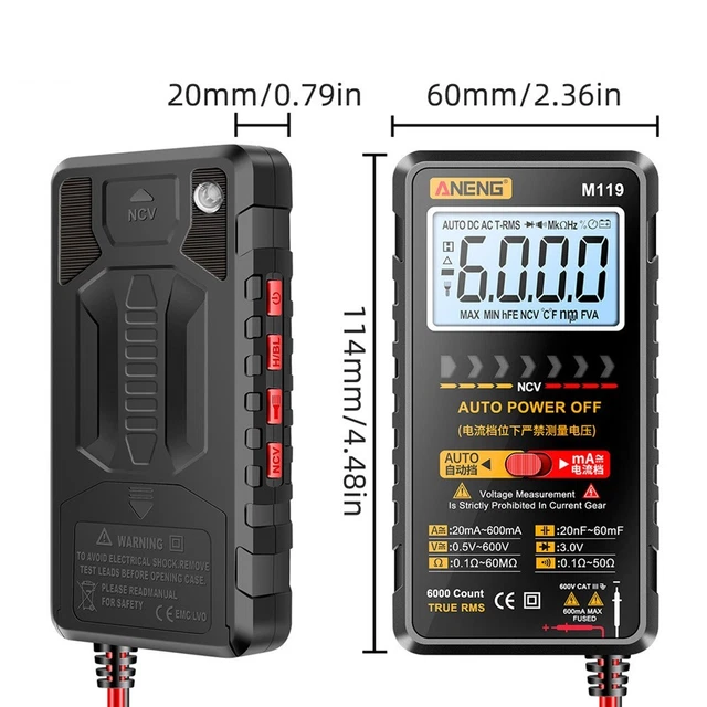 Portatile Multimetro Digitale Ncv 6000 Conteggio 0.1omh~60M Omh 0.5V~600V