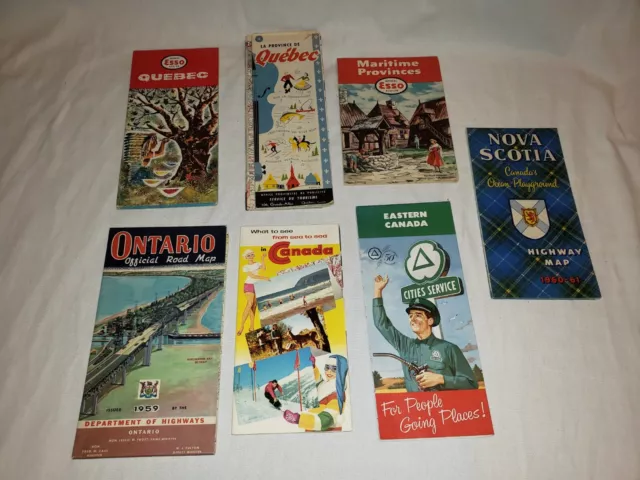 Vintage 1950s Canada Travel Fold-out Brochure Lot: Ontario, Quebec, Nova Scotia
