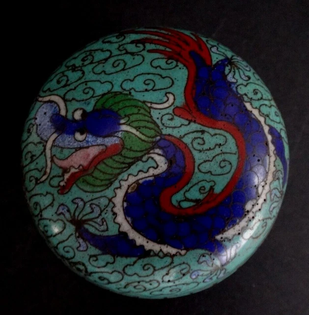 Pendentif Vintage Dragon émaux Cloisonnés Sur Fond Bleu - Métal Doré - Occasion