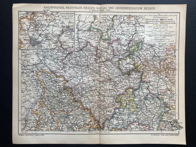 antike historische Landkarte: Rheinprovinz, Westfalen, Hessen-Nassau nördl. Teil