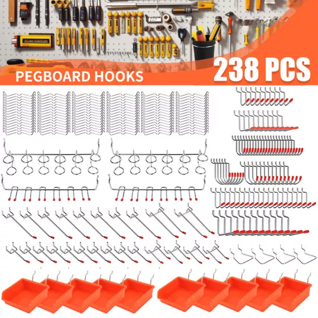 238Pcs Pegboard Hook Assortment Kit Shop Garage Storage Hanger Organizing Tools