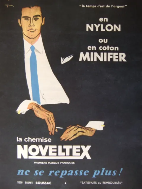 Publicité De Presse 1959 Chemise Noveltex Boussac Tergal Minifer  Dessin Gruau