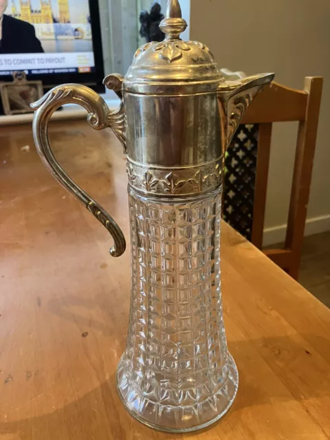 Vintage Italian Glass And Silver Plate Claret Jug