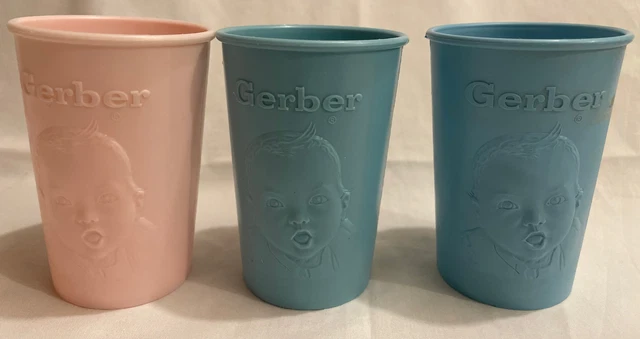 Lot of 3 Vintage Gerber Baby Glasses Plastic Tumblers 4oz Fremont Michigan.