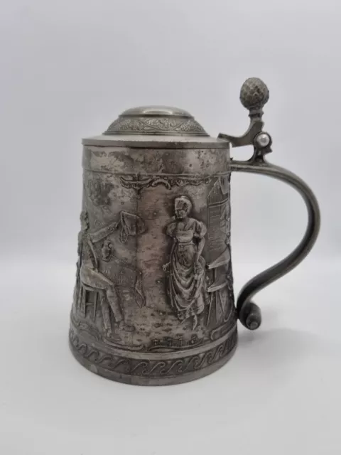 Frieling Pewter German Tankard "Serie Lindenwirtin" Large Lidded 92% Fein Zinn