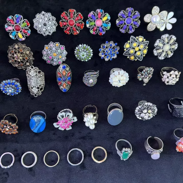 JOB LOT 34 Costume Jewellery Rings Dress Up Party Bag Mixed Bundle Sparkly