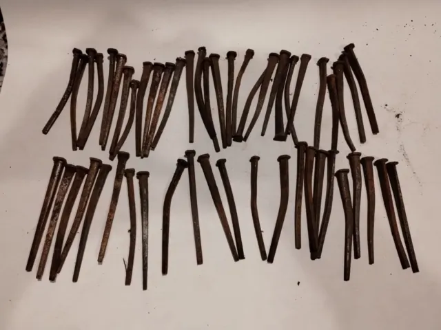 Lot of 50+ Antique Forged Nails w/Square Heads - 3 " Inches Long. (800+ avail)