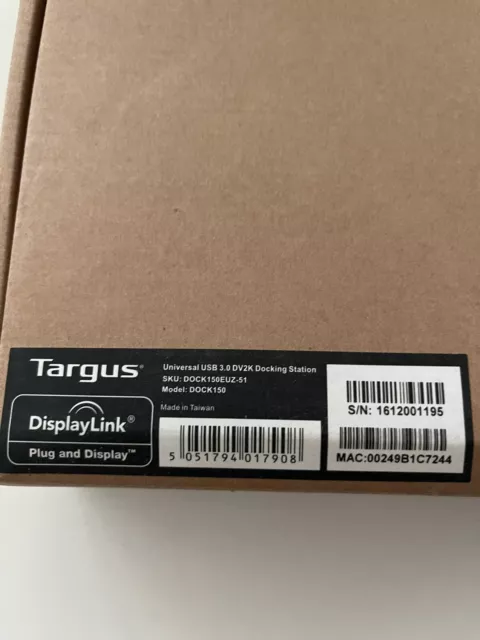 Targus USB 3.0 Universel DV2K Station D'Accueil DOCK150 DOCK150EUZ