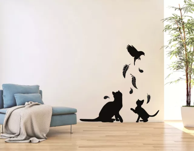 Lustige Katzen springende Wandsticker Wohnzimmer Katze Aufkleber Dekor  Tapete Kunst Schalter Abziehbild Schwarz Vinyl Schmetterling Dekoration  Küche