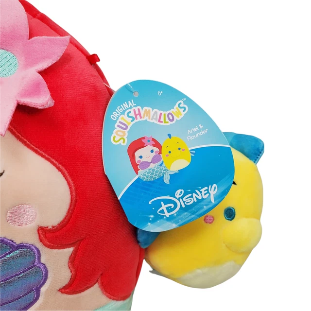 SQUISHMALLOW DISNEY THE Little Mermaid Ariel & Flounder 10" NEW With