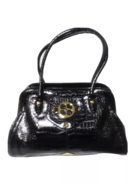 IMAN Shoulder Tote Bag Large Handbag Patent Leather Purse Croc embossed