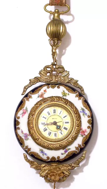 Orologio Sveglia Blessing In Porcellana E Bronzo Da Parete Decori Floreali 1950