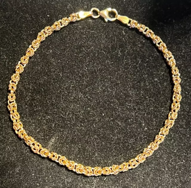 Classic Byzantine Chain Link Bracelet Lobster Clasp 14K Yellow Gold 8" Long