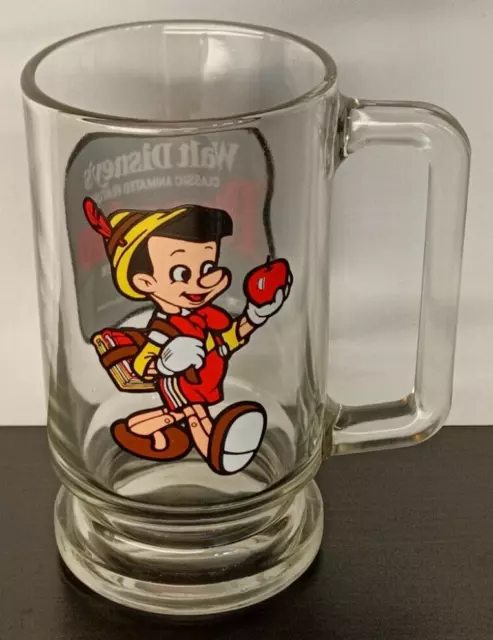 Walt Disneys PINOCCHIO World Premier Clear Glass Mug Cup Collector VINTAGE NEW