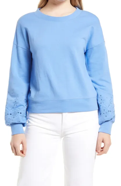 Halogen Women's Eyelet Sweatshirt, Size X-Small - Blue