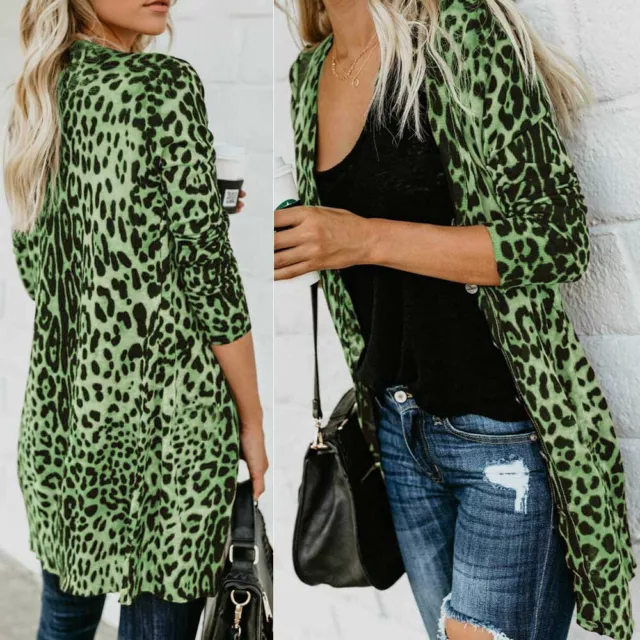 Women's Fashion Leopard Print Loose Blouse  Boho Coat Shawl Kimono Cardigan Tops