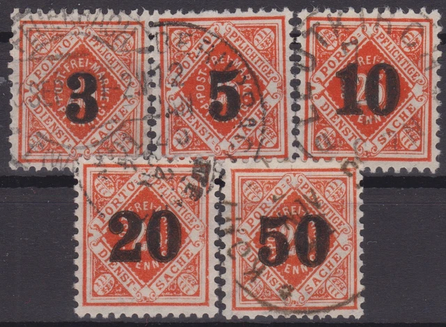 == AD Württemberg Mi. 184-188 gest., geprüft BPP, Kat. 1.000€ ==