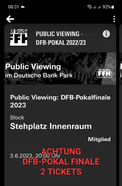 2 biglietti Puplic Viewing DFB Coppa FINALE Deutsche Bank Park interni 03.06.23