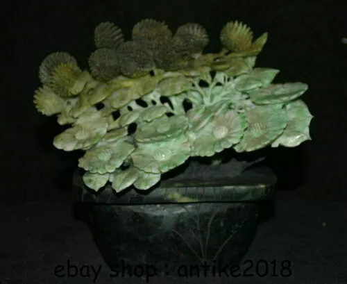 7.6" Old China Natural Dushan Jade Hand-carved Litchi Chinensis Flower Statue