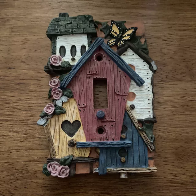 3D Birdhouse Single Light Switch Cover, multicolor, butterfly, roses.