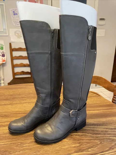 G By GUESS Womens Hailee Riding Boots Wide Calf Dark Gray US Size 7.5 M