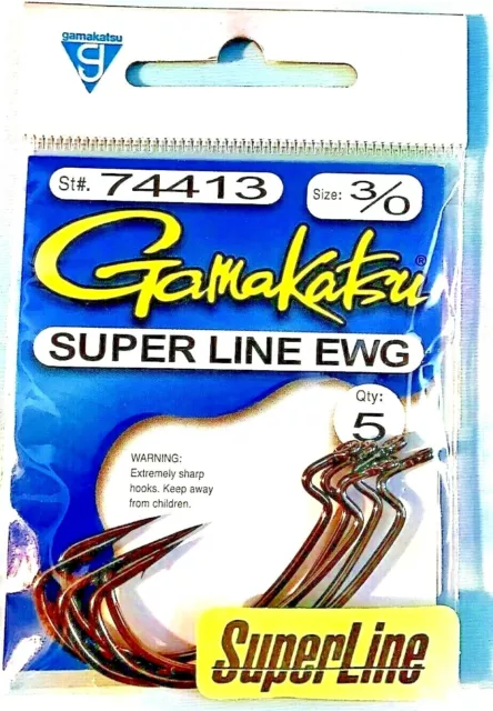 Gamakatsu Offset Super Line EWG Size 3/0 Fishing Hooks -One package with 5 hooks