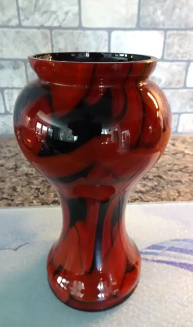 Oxblood Black Kralik Glass Webbed Vein Czechoslovakia Bohemian Cased Vase