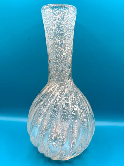 Mikasa by Kurata Handcrafted Swirl Crystal Glass White Bud Vase w/Silver Flakes