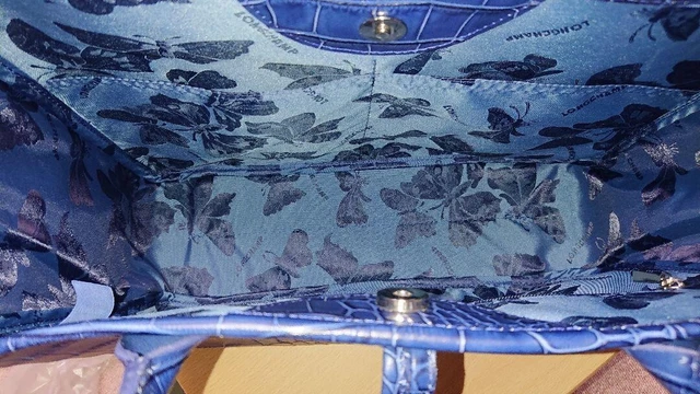 LONGCHAMP ROSEAU CROC EMBOSSED Leather Handbag Tote Blue Navy [Very Good] 6
