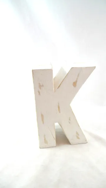 Solid Wood Block Letter K Distressed White Paint Finish Shabby Look