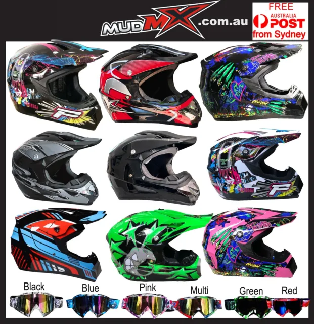 MX High Gloss Helmet + FREE Goggles for MX BMX MOTOCROSS JNR/YOUTH/ADULT/KIDS