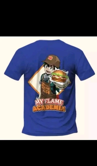 T-shirt Burger King X My Hero Academia – Taille XL, Bleu Flame, 100% Neuf