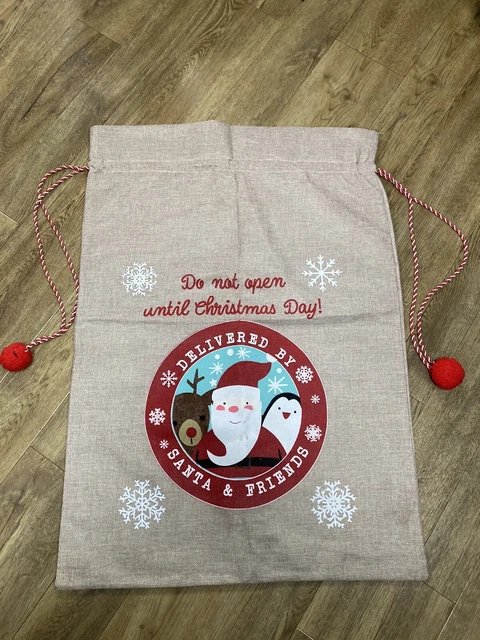 Christmas Present Sack Santa Sack Hessian Drawstring Gifts 29” X 21”