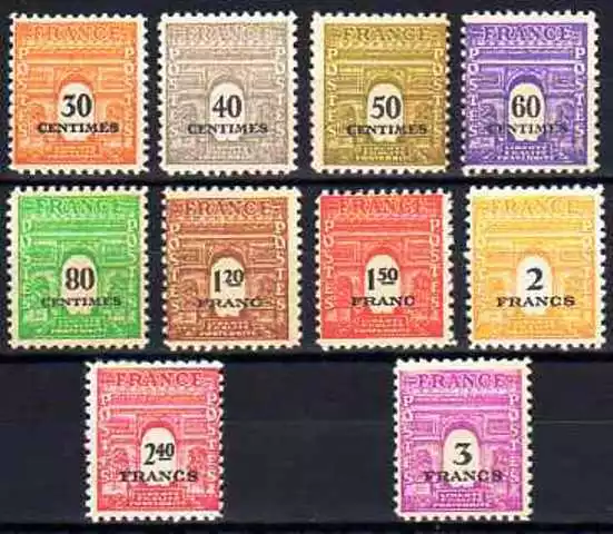 France 1945 Type Arc de Triomphe Yvert n° 702 à 711 neuf ** MNH