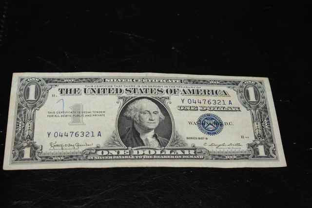 Five  1957B Circulated $1 Dollar Silver Certificate Blue Seal Notes 4