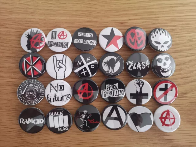 Pack Lot Badge Pin Button Retro Vintage Symbole Punk Anarchy Anarchie*24