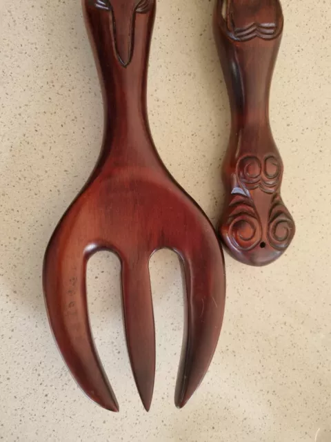 60s New Zealand Maori Carved Tiki Lava Lounge Large Wall Decoration Fork & Spoon 3