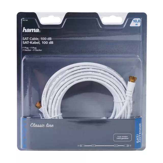 Hama 10m Sat-Câble 100dB 4K HD TV Câble D'Antenne Fiche-F Coaxial Câble Coaxial