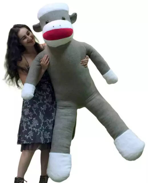 Big Plush 6 Foot Giant Sock Monkey Soft Huge Stuffed Animal Made in USA America