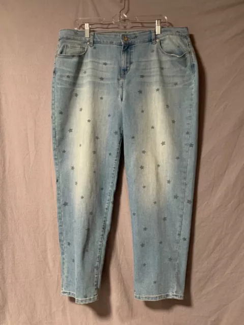 Style & Co Curvy Boyfriend  Ankle Women's size 18 Light Blue Denim Jeans Stars